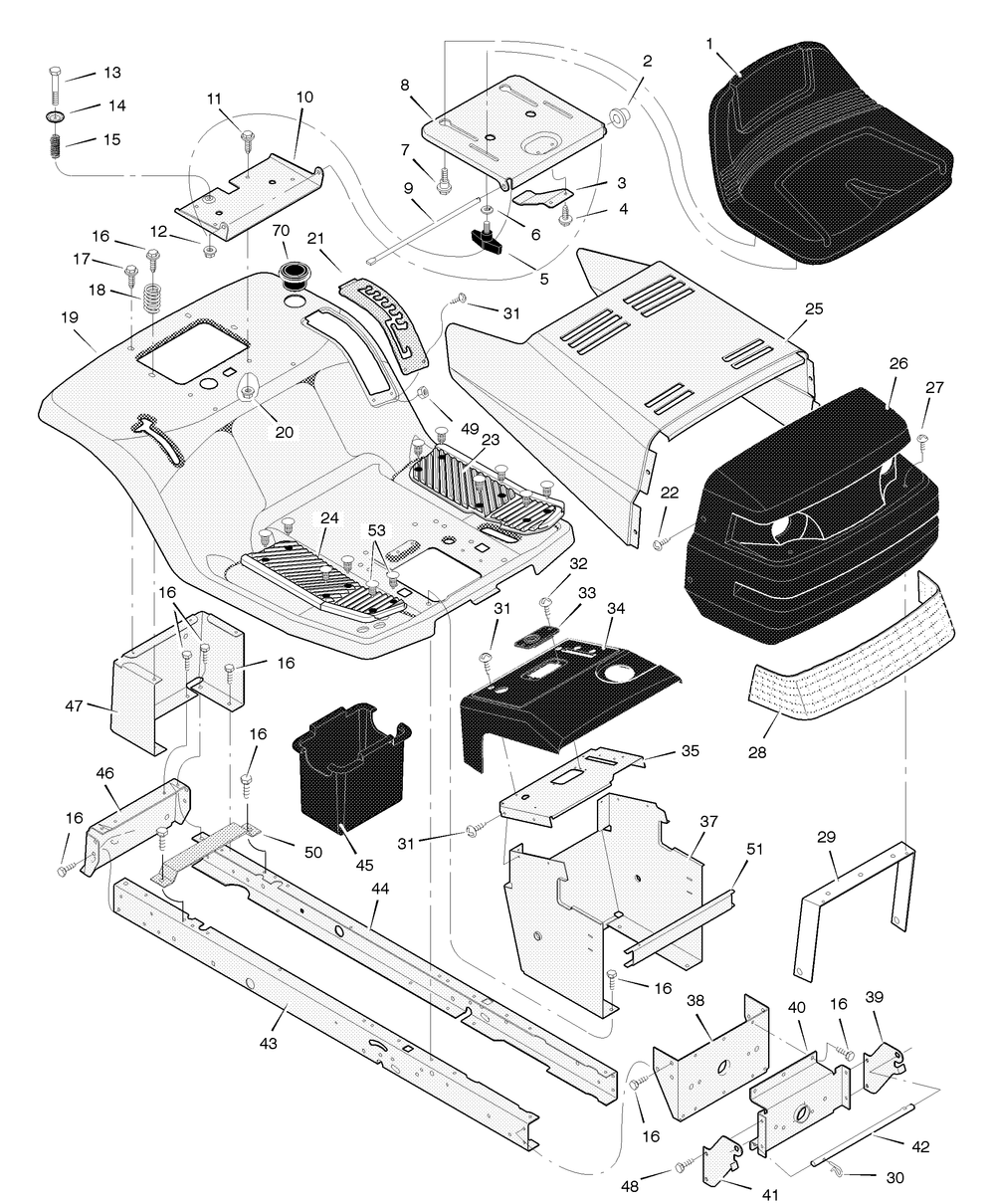 Chassis And Hood Diagram and Parts List for 312001X50C 2004 Briggs and Stratton Lawn Tractor
